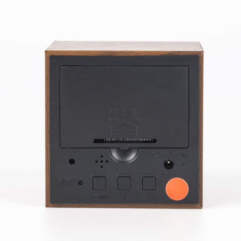 Lancoon Wooden Alarm Clock - Mini Cube LED Digital Clock with Time/Date/Temperature Display, 3 Levels Brightness and Voice Control Great for Home Office Travel - AC10Brown_Red - Image 4